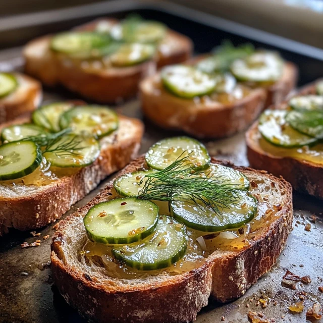 "Amateur photo with interesting details and texture from Reddit taken with iPhone 15 Pro that hooks users for a juicy, mouthwatering display of homemade bread topped with rich, golden smalec and vibrant pickled cucumbers. The thick slices of rustic bread are perfectly toasted, their crust a deep, inviting brown that contrasts beautifully with the creamy, glistening layer of smalec, flecked with bits of sautéed onion that add a touch of warmth and color. Each slice is adorned with bright green circles of pickled cucumber, their glossy surface catching the light, creating a refreshing pop against the hearty bread. Sprigs of fresh dill are artfully scattered atop, adding a burst of color and a hint of herbal aroma that invites you closer. The scene is set on a simple, everyday plate, with a few crumbs scattered around, hinting at the deliciousness that has just been enjoyed. Natural light pours in from the side, casting soft shadows that enhance the textures of the bread and toppings, making the dish look even more inviting. The overall composition captures the essence of a cozy kitchen moment, where homemade flavors and heartfelt preparation come together in a delightful presentation that promises to satisfy any craving for comfort food."