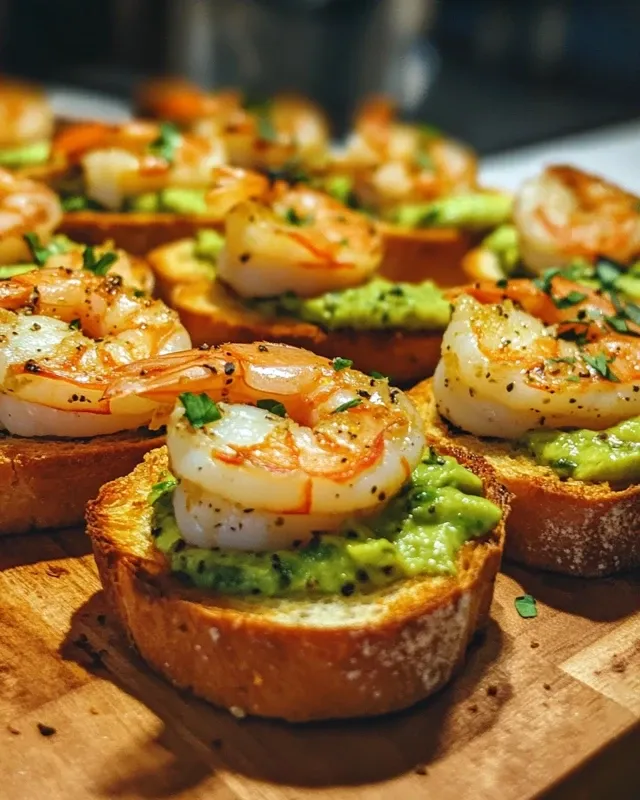 Krewetki w sosie cytrynowym z krostini z pesto to pyszne danie.