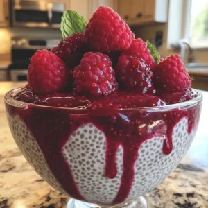 chia pudding z musem malinowym