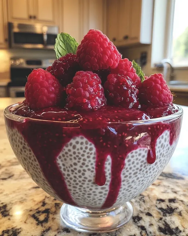 chia pudding z musem malinowym