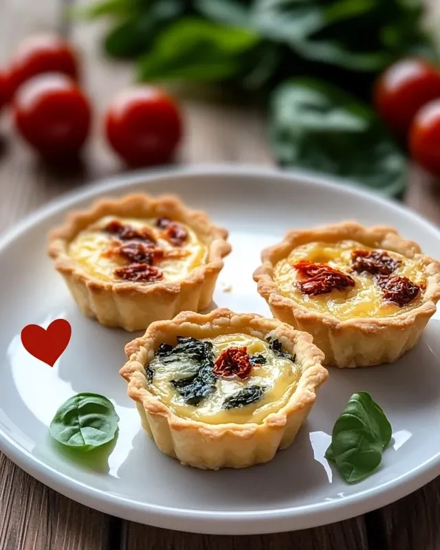 Mini tarty z ricottą, szpinakiem i suszonymi pomidorami to pyszna przekąska.