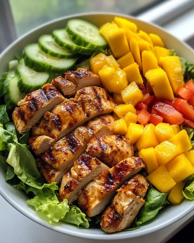 sałatka z grillowanym kurczakiem i mango 