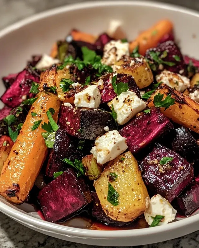 Roasted root vegetable salad with feta