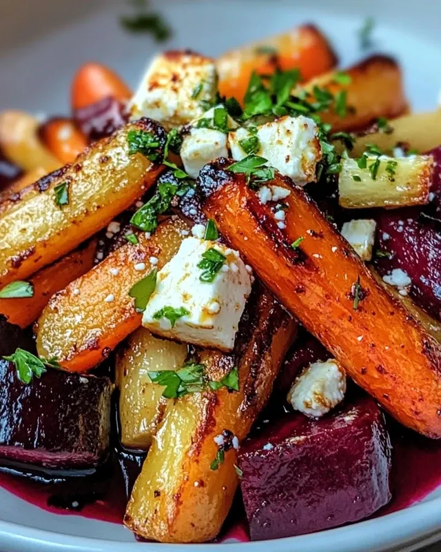Roasted root vegetable salad with feta