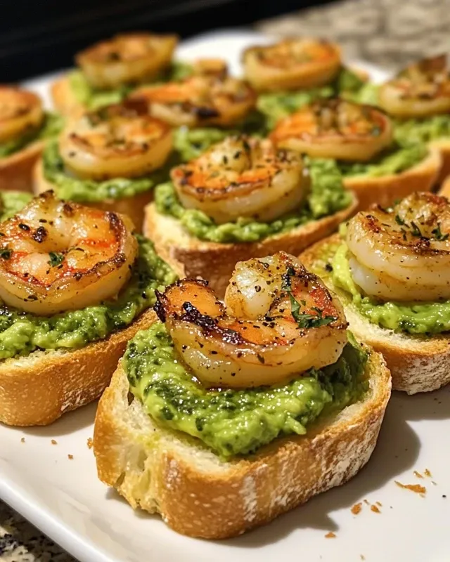 Krewetki w sosie cytrynowym z krostini z pesto to pyszne danie.