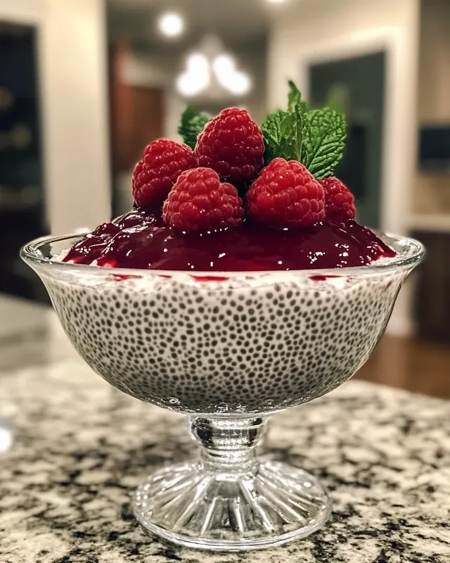 chia pudding z musem malinowym