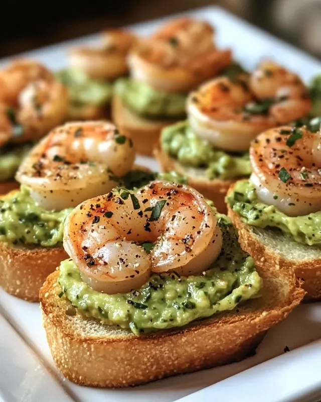 Krewetki w sosie cytrynowym z krostini z pesto to pyszne danie.