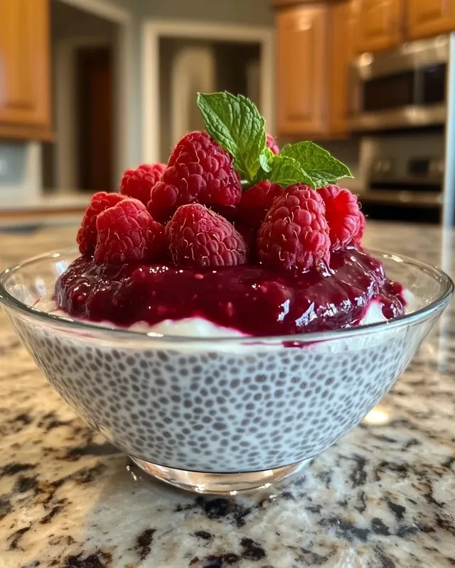 chia pudding z musem malinowym
