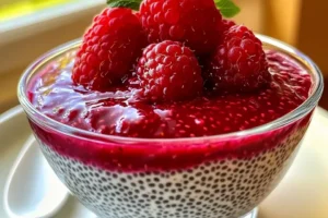chia pudding z musem malinowym
