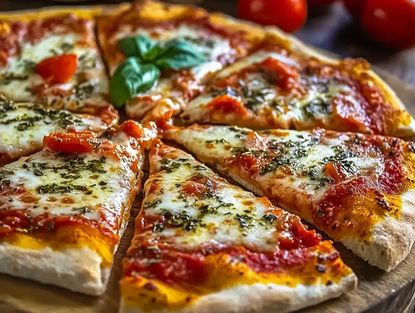 domowa pizza na puszystym cięście z ziołowym sosem pomidorowym