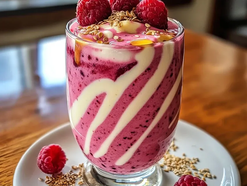 smoothie z malinami i siemieniem lnianym