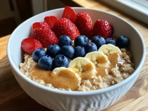 owsianka proteinowa z masłem orzechowym