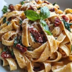 tagiatelle z suszonymi pomidorami i szpinakiem
