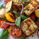 sałatka z piekarnika z warzywami śródziemnomorskimi i halloumi