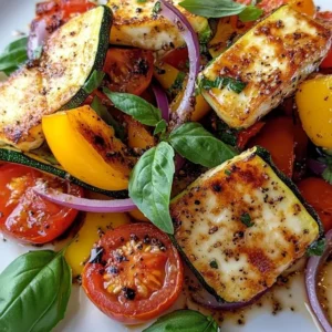 sałatka z piekarnika z warzywami śródziemnomorskimi i halloumi