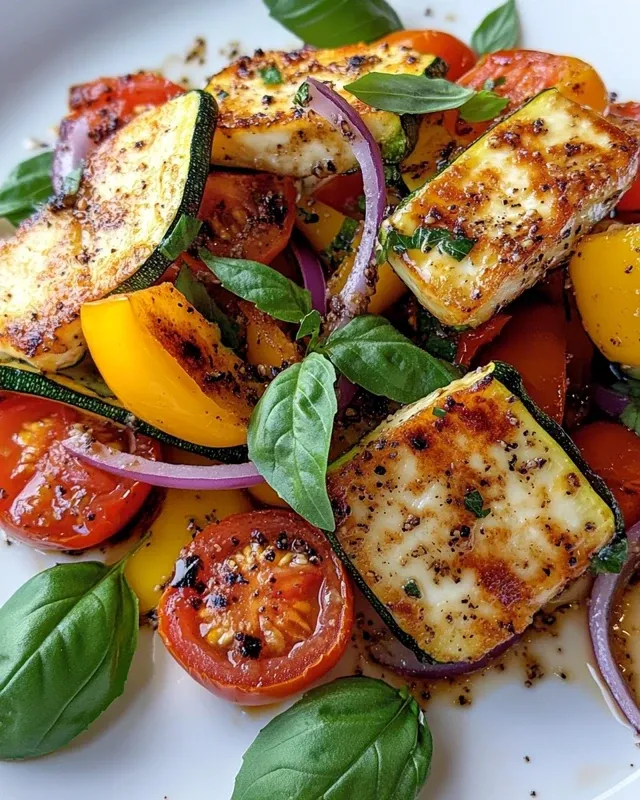 sałatka z piekarnika z warzywami śródziemnomorskimi i halloumi