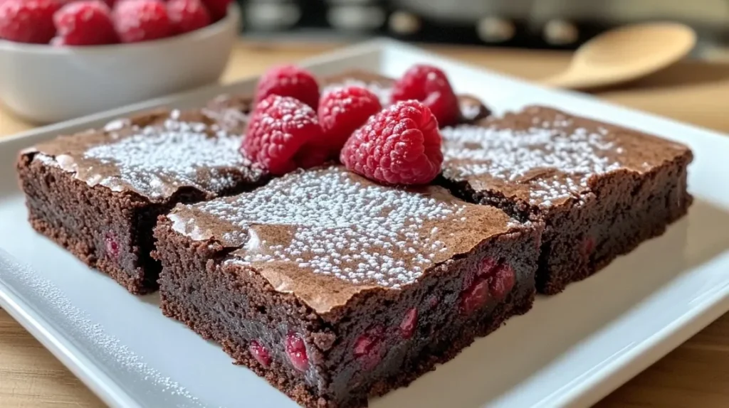 Czekoladowe brownie z malinami
