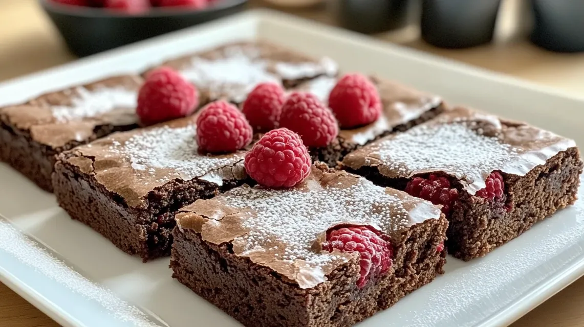 Czekoladowe brownie z malinami