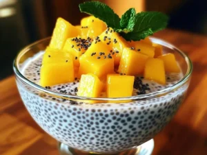 chia pudding z mlekiem kokosowym i mango