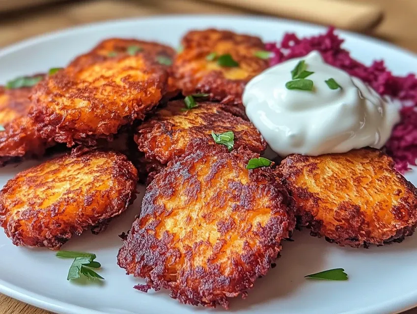 Placki buraczane z jogurtem przepis na zdrowy obiad.