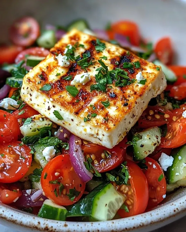 Grecka sałatka z grillowanym halloumi