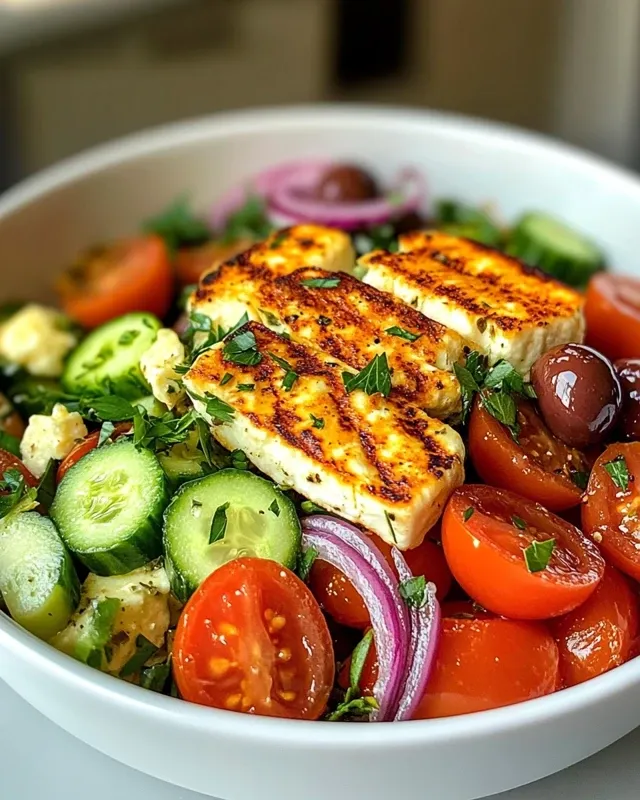 Grecka sałatka z grillowanym halloumi