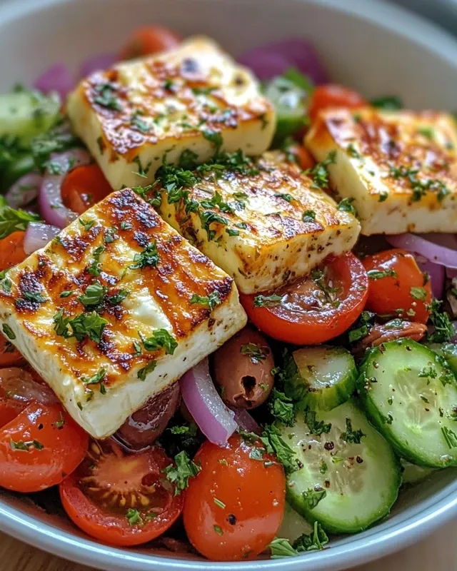Grecka sałatka z grillowanym halloumi