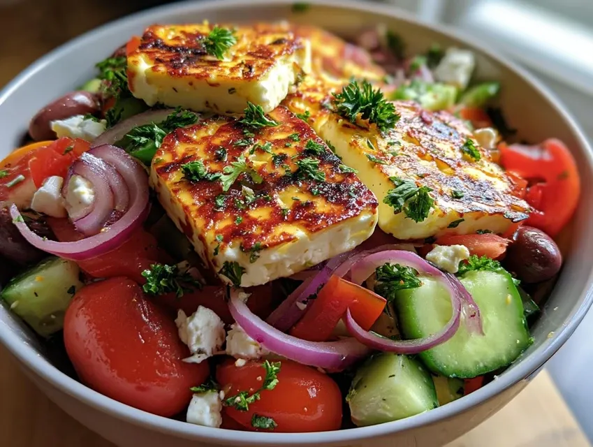 Grecka sałatka z grillowanym halloumi