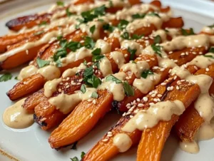 pieczona marchewka z sezamem i sosem tahini