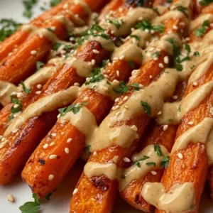 pieczona marchewka z sezamem i sosem tahini