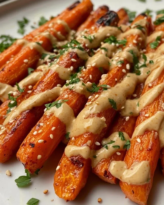 pieczona marchewka z sezamem i sosem tahini