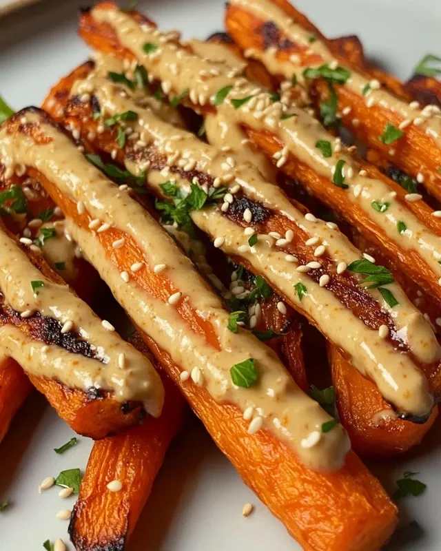 pieczona marchewka z sezamem i sosem tahini